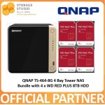 QNAP TS-464 4 Bay Tower NAS Bundle with 4 x 8TB WD Red Plus NAS Hard Disk. Singapore Local Warranty 3 Years